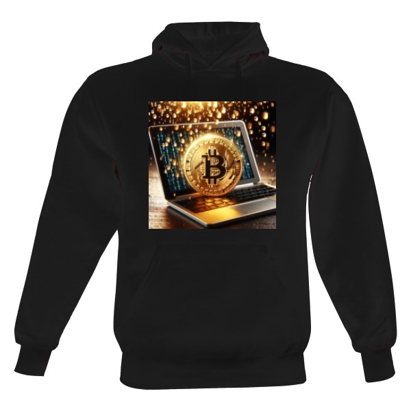 Pánská mikina s kapucí Just Hoods s potiskem Bitcoin notebook v digitálním dešti